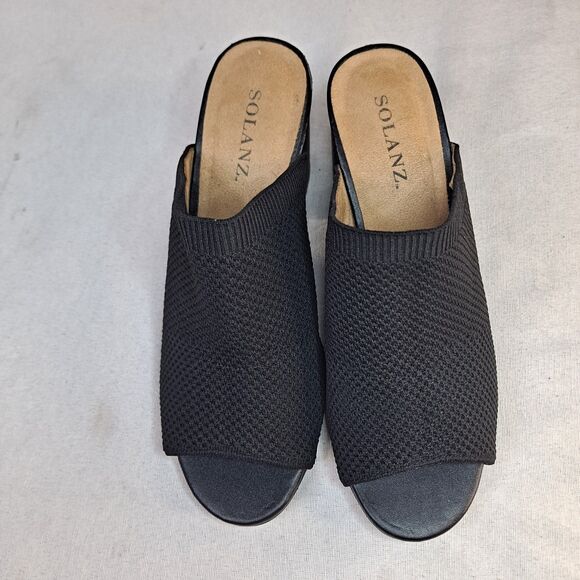 Solanz Marissa Mesh Sandals Women's 7M Black Block Heeled Mules - Picture 9 of 10